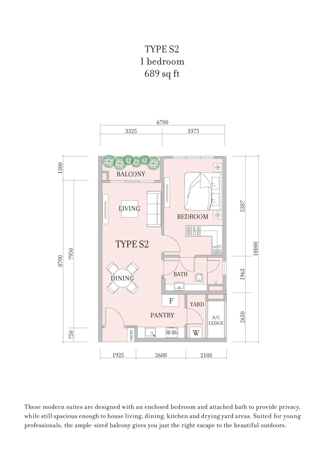 Teega Residence / Teega Suites Teega Suites Type S2 official floor plan — 689 sq ft · 1 bedroom
