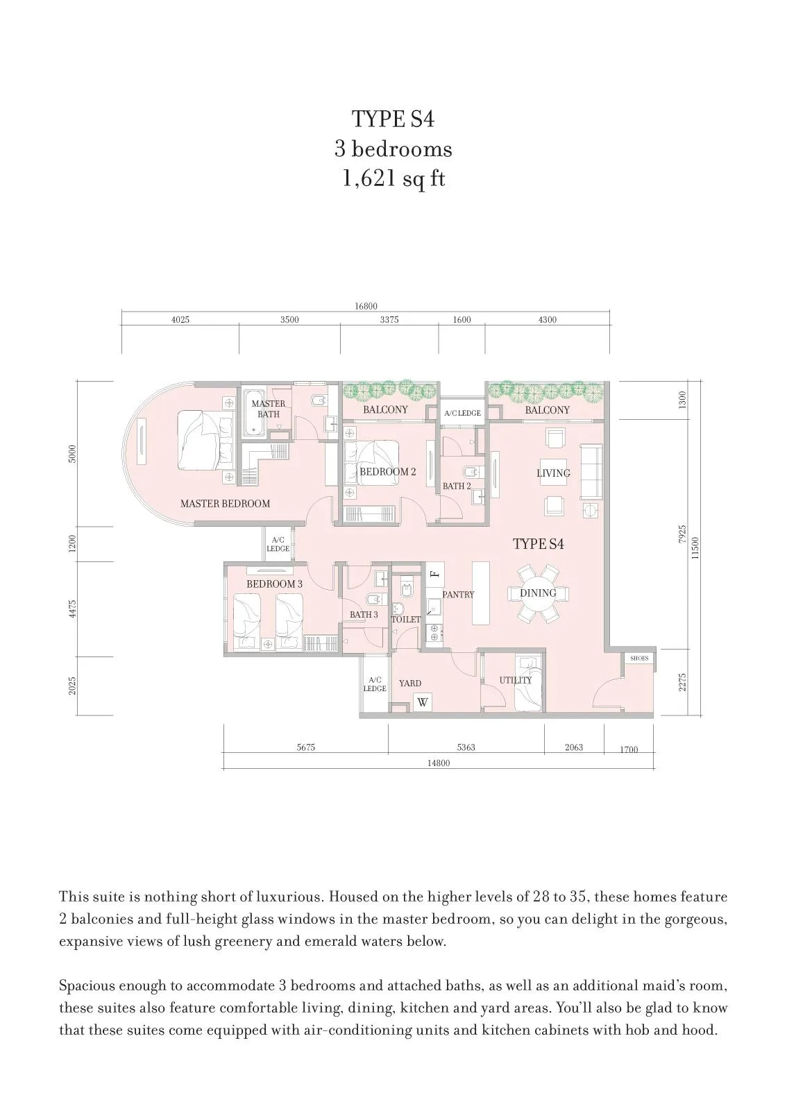 Teega Residence / Teega Suites Teega Suites Type S4 official floor plan — 1,621 sq ft · 3 bedrooms
