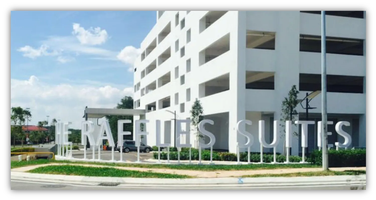The Raffles Suites @ Bandar Uda Utama Entrance signage and podium block