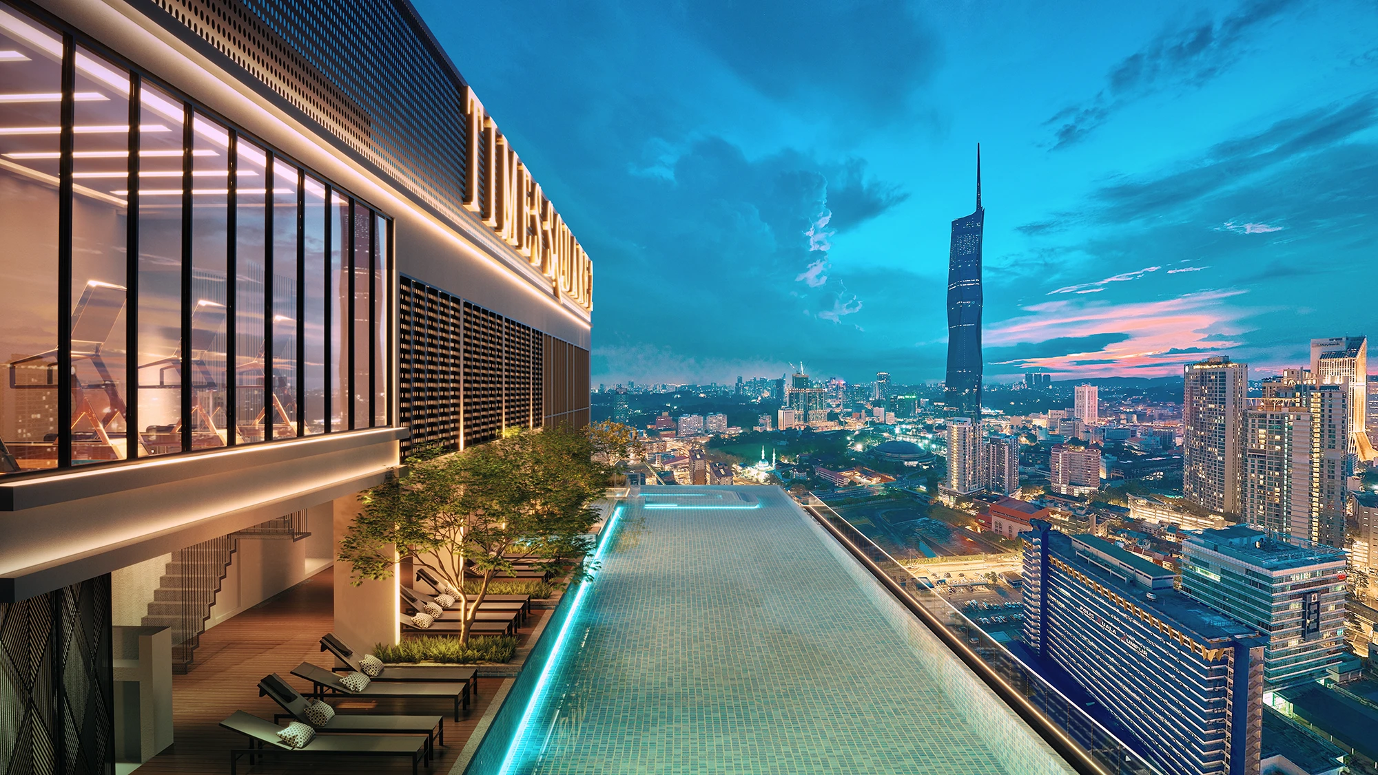 The 40-metre infinity pool on the Sky Deck at Times Square 2 by Berjaya Times Square Sdn Bhd, Jalan Imbi, Bukit Bintang, Kuala Lumpur