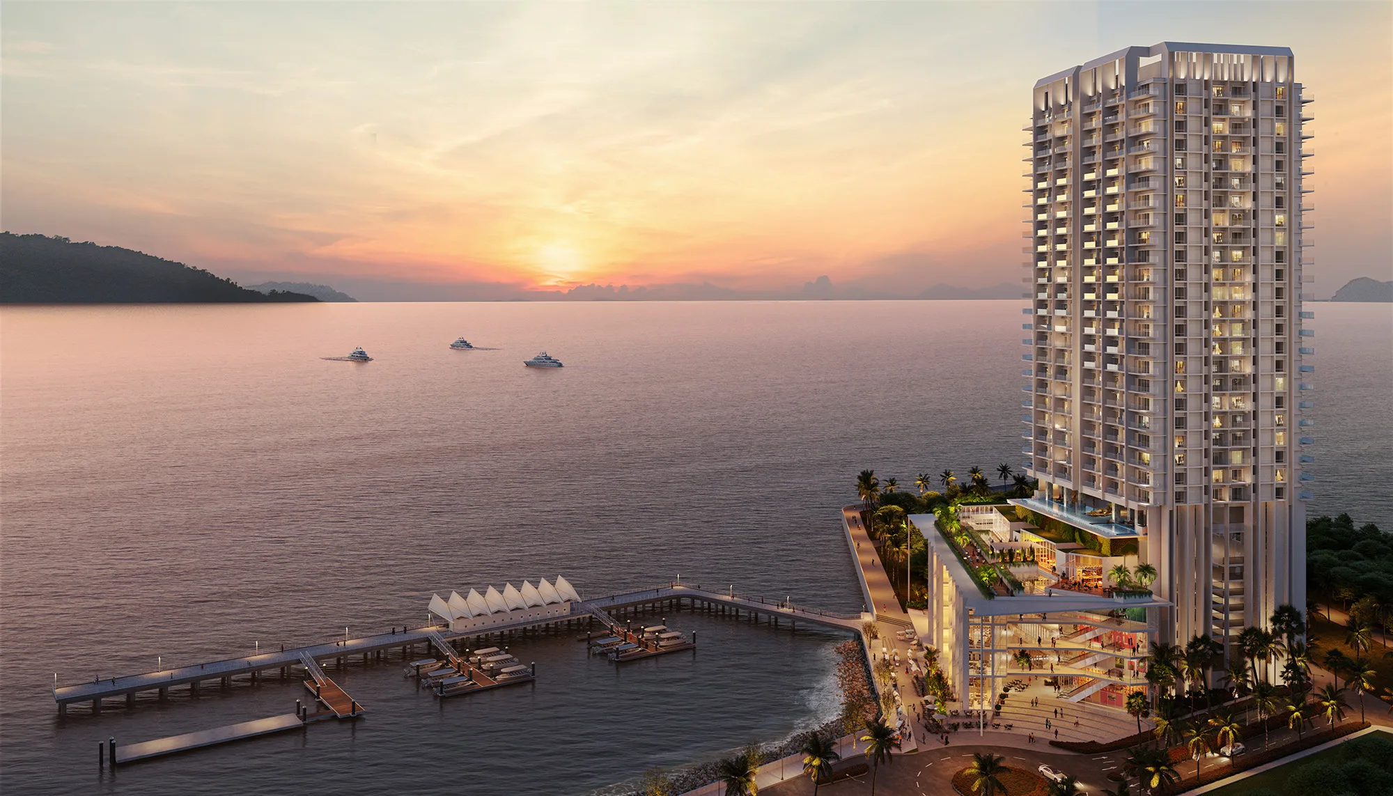 沙巴亚庇 The Peninsula Agate Tower 与 Aris Tower The Peninsula 鸟瞰效果图