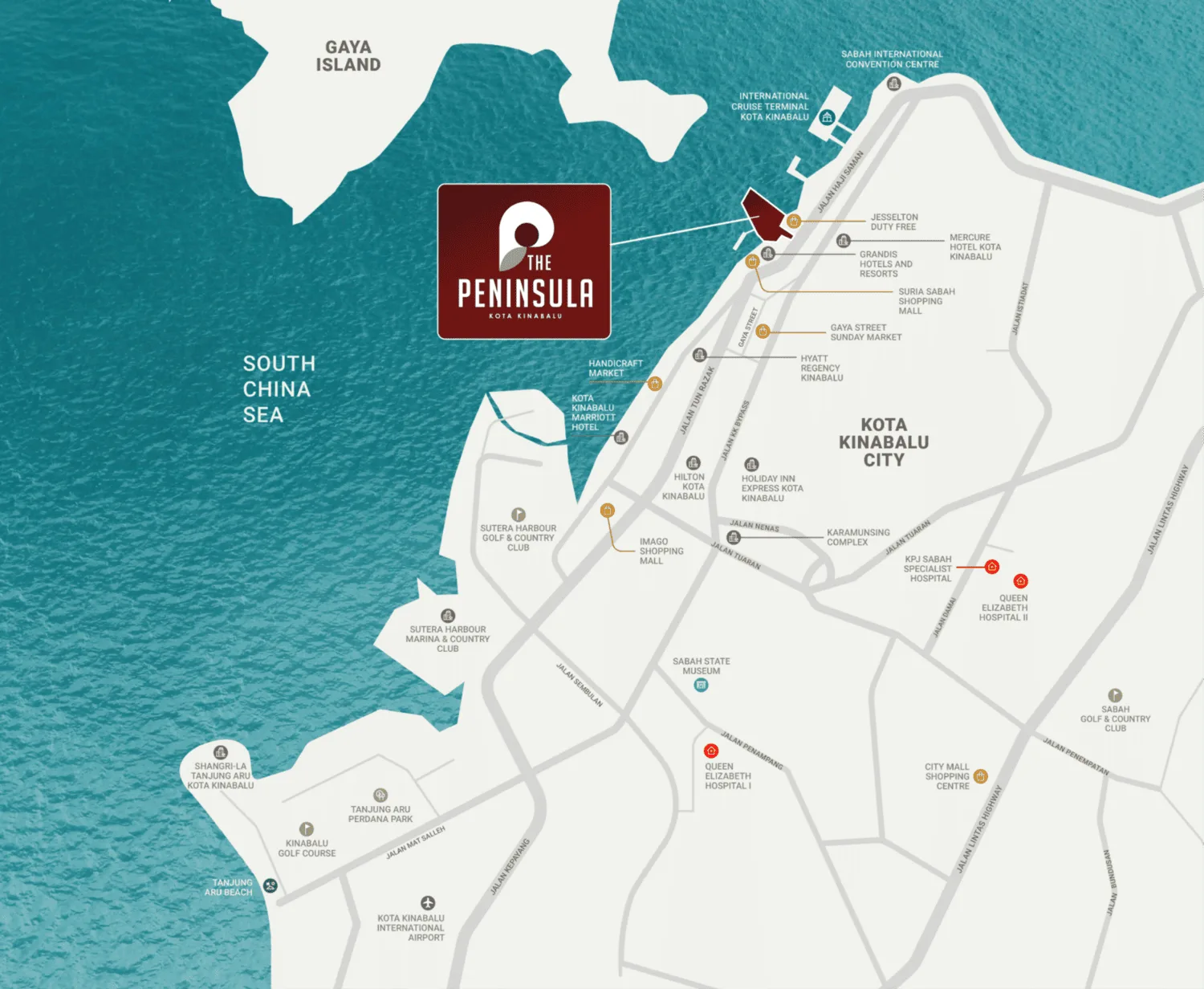 沙巴亚庇 The Peninsula Agate Tower 与 Aris Tower 发展商位置图