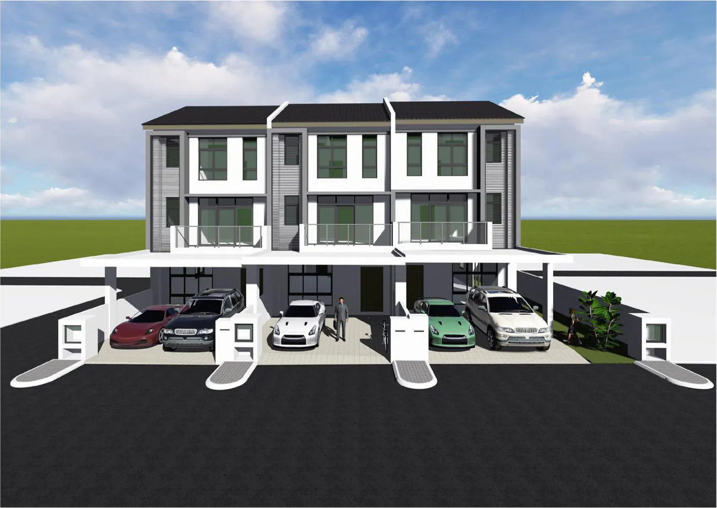 Air Itam 3-Storey Terrace 三间一排正面效果图,含车廊,槟城亚依淡