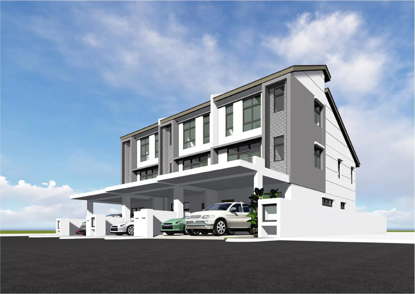 Air Itam 3-Storey Terrace 三间排屋侧面效果图,槟城亚依淡