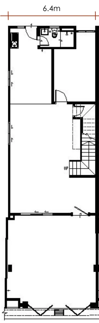 Air Itam 3-Storey Terrace A 型中间单位底层平面图,面宽 6.4 米,槟城亚依淡