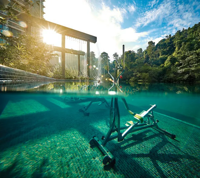 Alila 2 aqua gym with underwater exercise equipment, Tanjung Bungah, Penang — actual photo