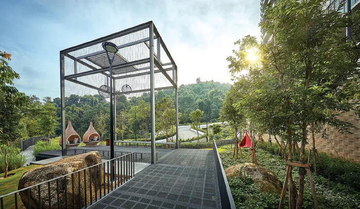 Alila 2 outdoor pavilion and cocoon seats in the terrace garden, Tanjung Bungah — actual photo