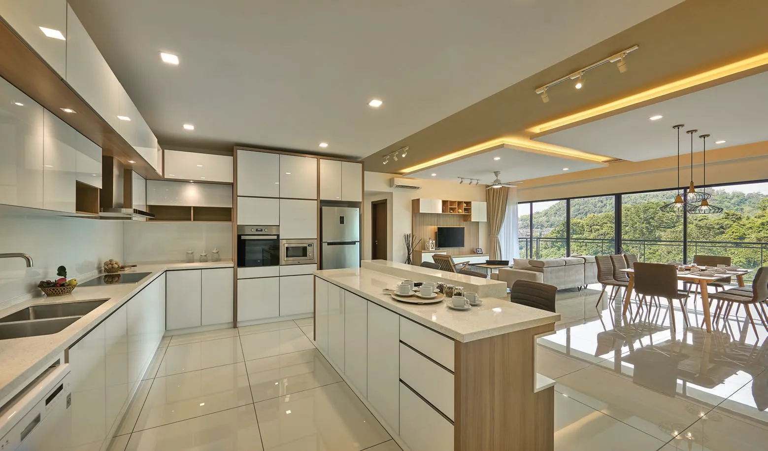 Alila 2 show unit kitchen with island counter, Tanjung Bungah, Penang — actual photo