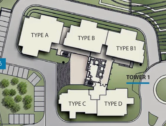 Alila 2 Tower 1 key plan with Type A, B, B1, C and D wings, Tanjung Bungah, Penang