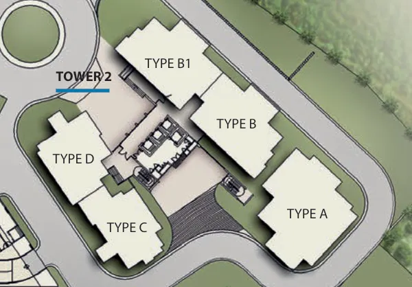 Alila 2 Tower 2 key plan with Type A, B, B1, C and D wings facing the hill forest, Tanjung Bungah, Penang