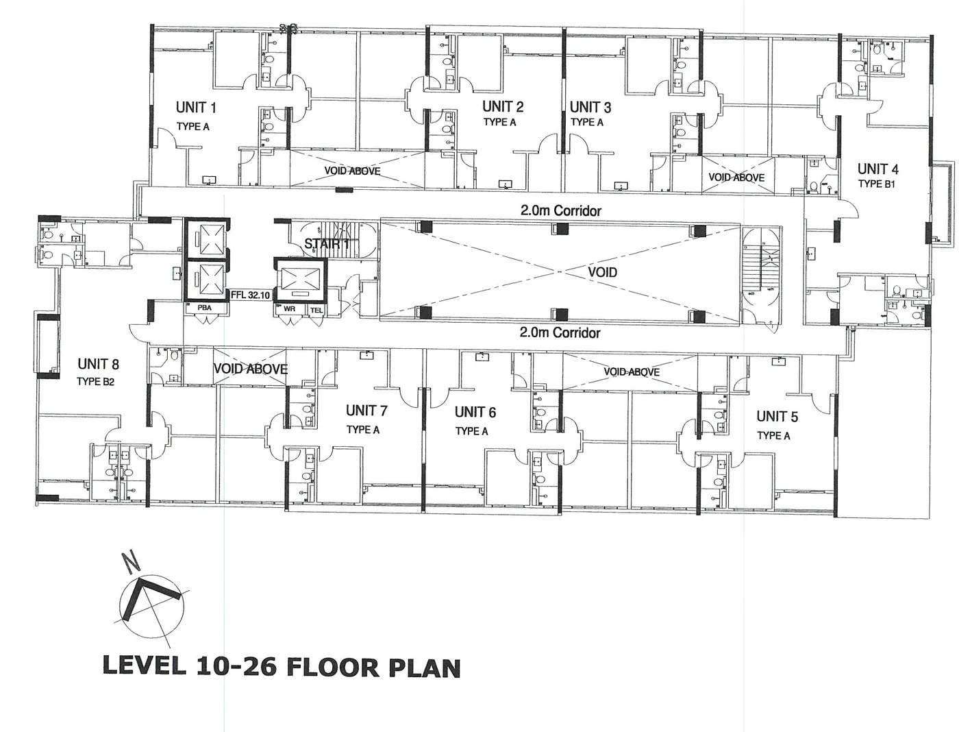 Alton Skyvillas typical floor plan for Levels 10–26 with eight units around a central void, Jelutong