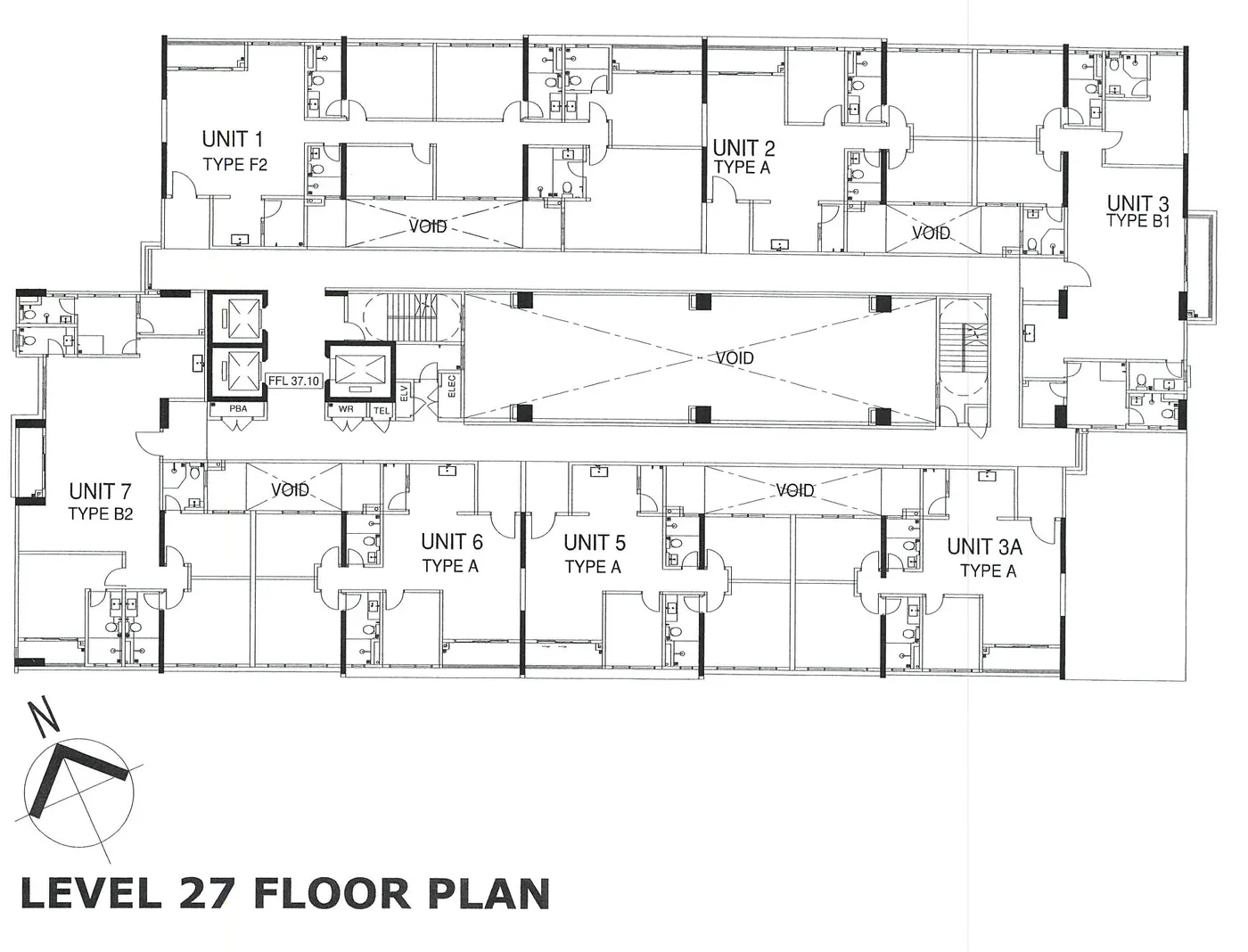 Alton Skyvillas Level 27 floor plan with seven units including the Type F2, Jelutong, Penang