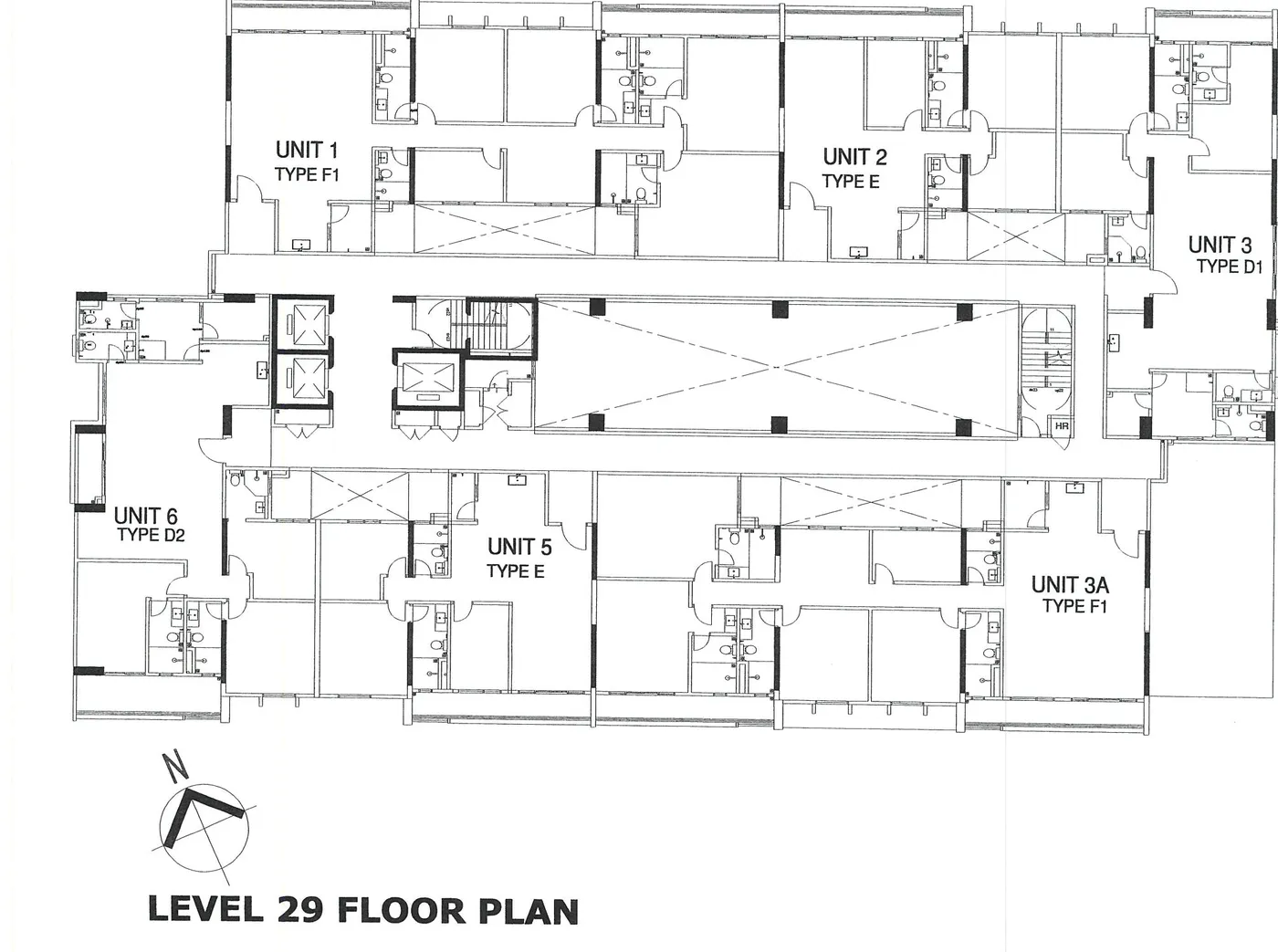 Alton Skyvillas Level 29 top-floor plan with six units, Types D1, D2, E and F1, Jelutong, Penang