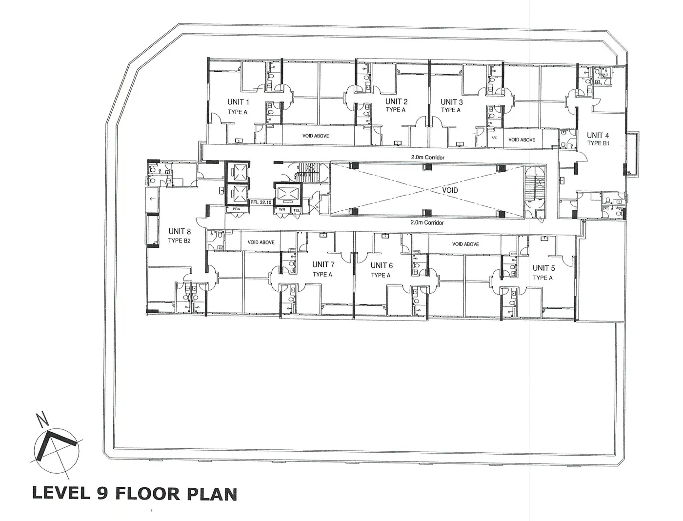 Alton Skyvillas Level 9 floor plan with eight units — six Type A, one B1, one B2 — Jelutong, Penang
