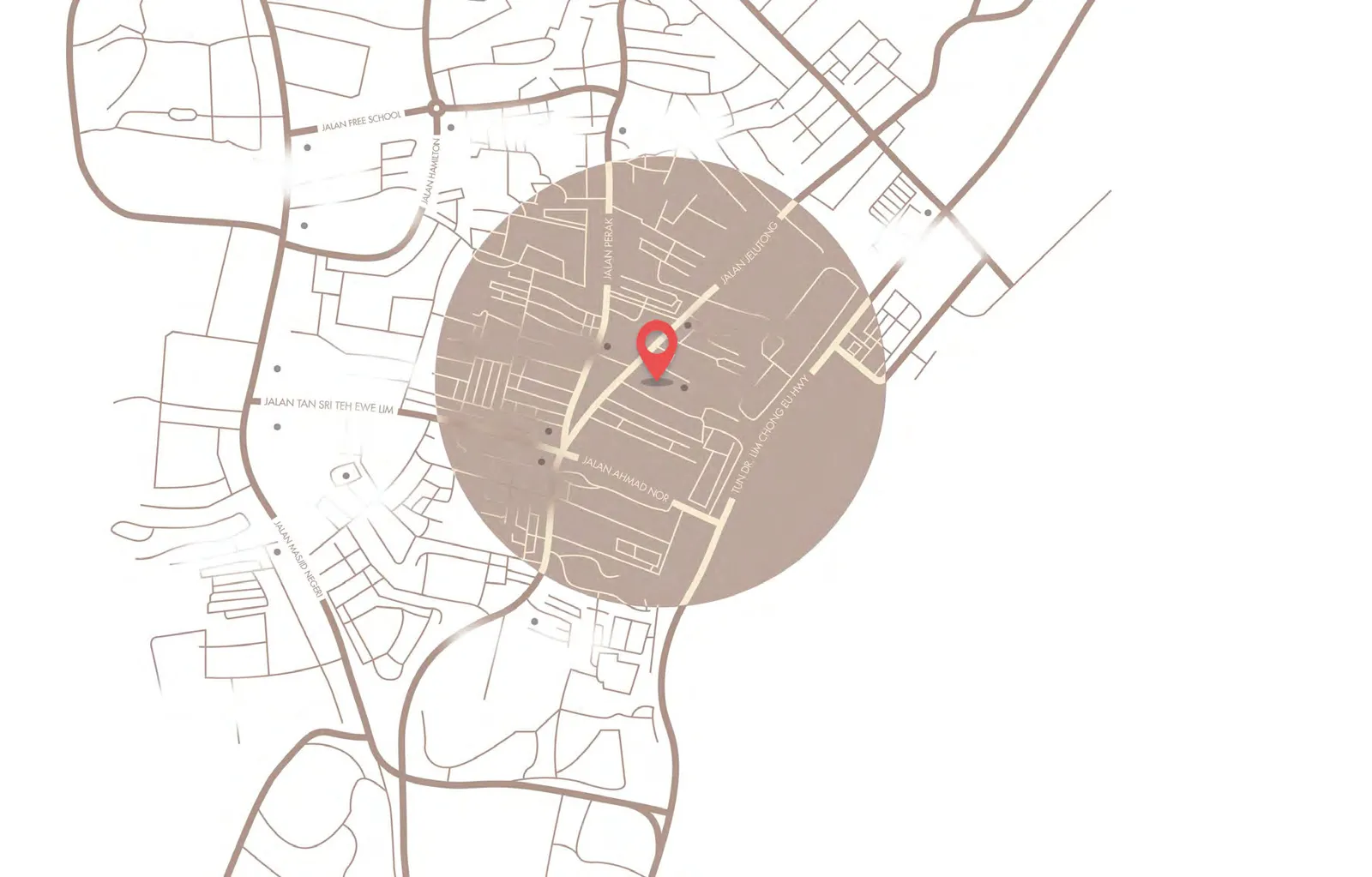 Alton Skyvillas location map in Jelutong with Artis 3, Jelutong Market and Bukit Dumbar Park marked, Penang