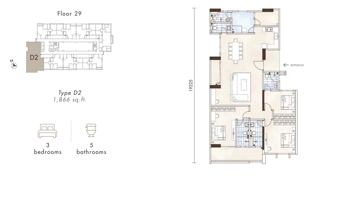 Alton Skyvillas Type D2 floor plan — 1,866 sq ft, 3 bedrooms, 5 bathrooms, Jelutong, Penang