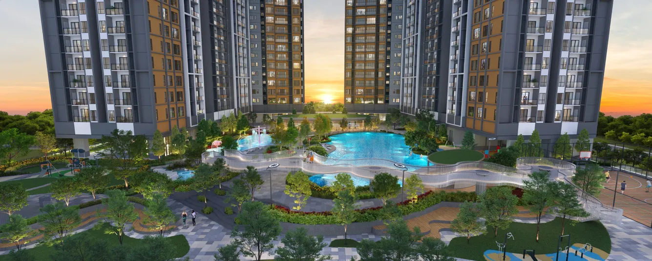 AndaBreeze Residences Level 9 podium pool deck between the two towers, Batu Kawan — artist's impression