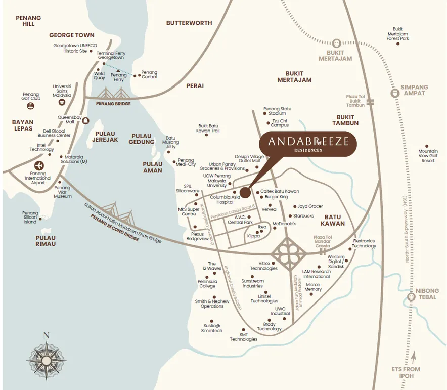 AndaBreeze Residences location map of Seberang Perai Selatan and Batu Kawan, Penang — developer's map