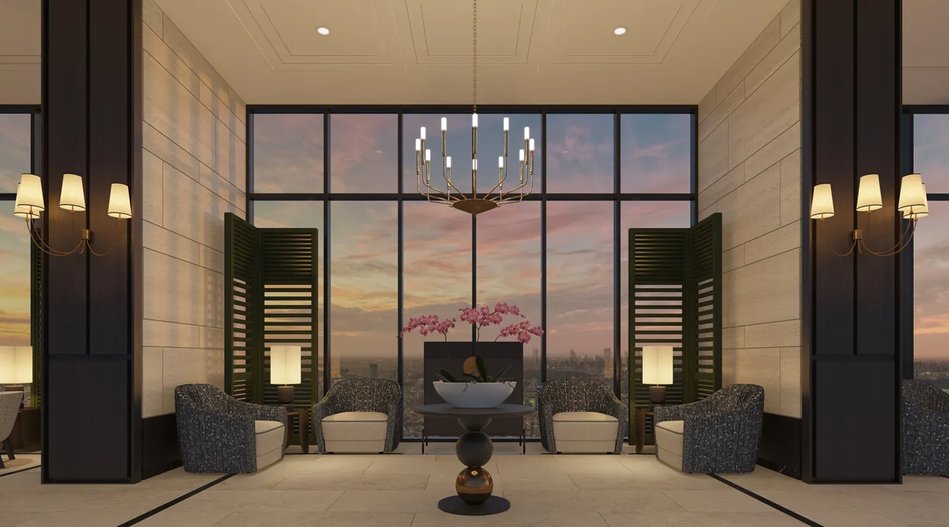 AndaBreeze Residences residents' lounge with floor-to-ceiling windows, Batu Kawan — artist's impression