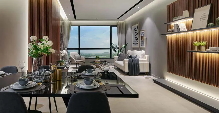 Anggun Residences 样品屋客厅与餐厅实拍,峇都加湾