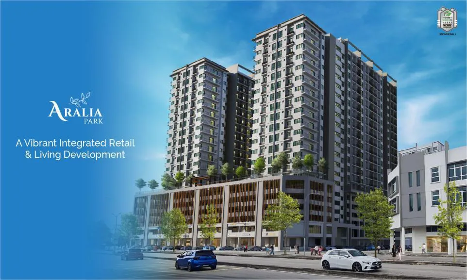 Aralia Park 街景效果图:塔楼与地面双层店铺,新邦安拔 Pearl City