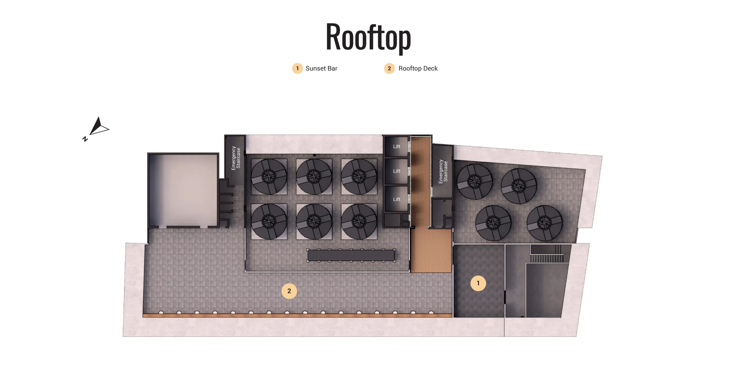 Rooftop plan: sunset bar and rooftop deck at Arus Nova, Jalan Tanjung Aru, Kota Kinabalu, Sabah