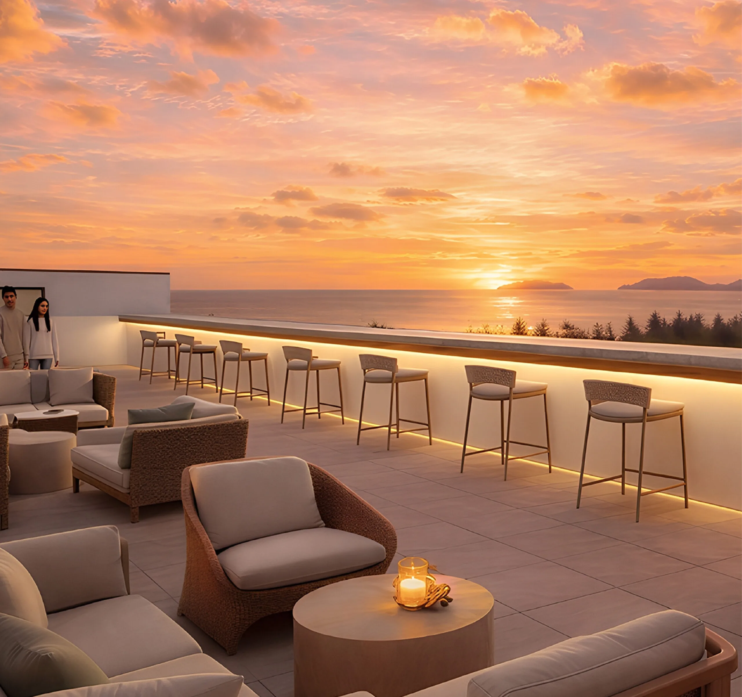 Rooftop deck and sunset bar facing the sea at Arus Nova, Jalan Tanjung Aru, Kota Kinabalu, Sabah