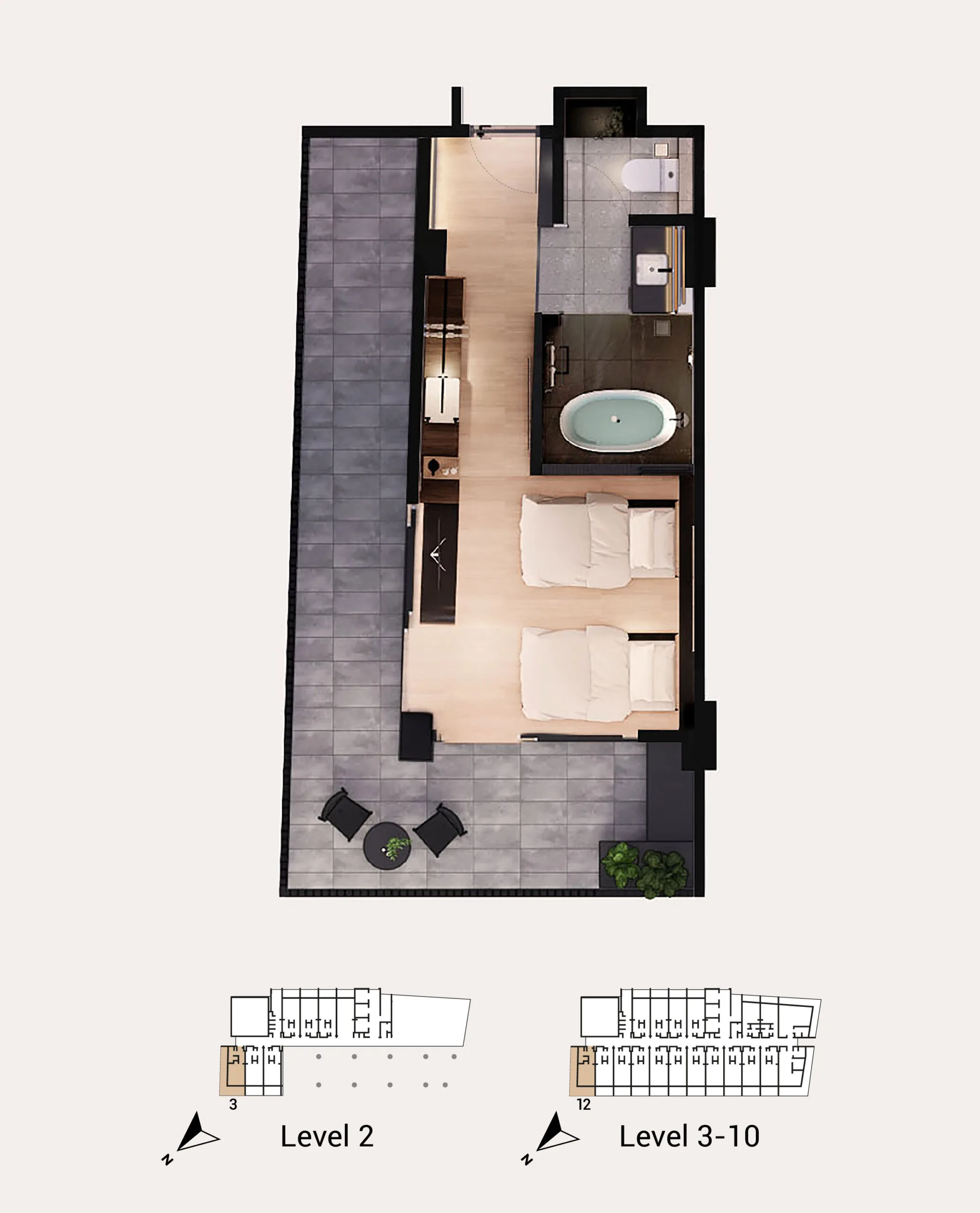 Type A unit plan 565 sq ft studio at Arus Nova, Jalan Tanjung Aru, Kota Kinabalu, Sabah