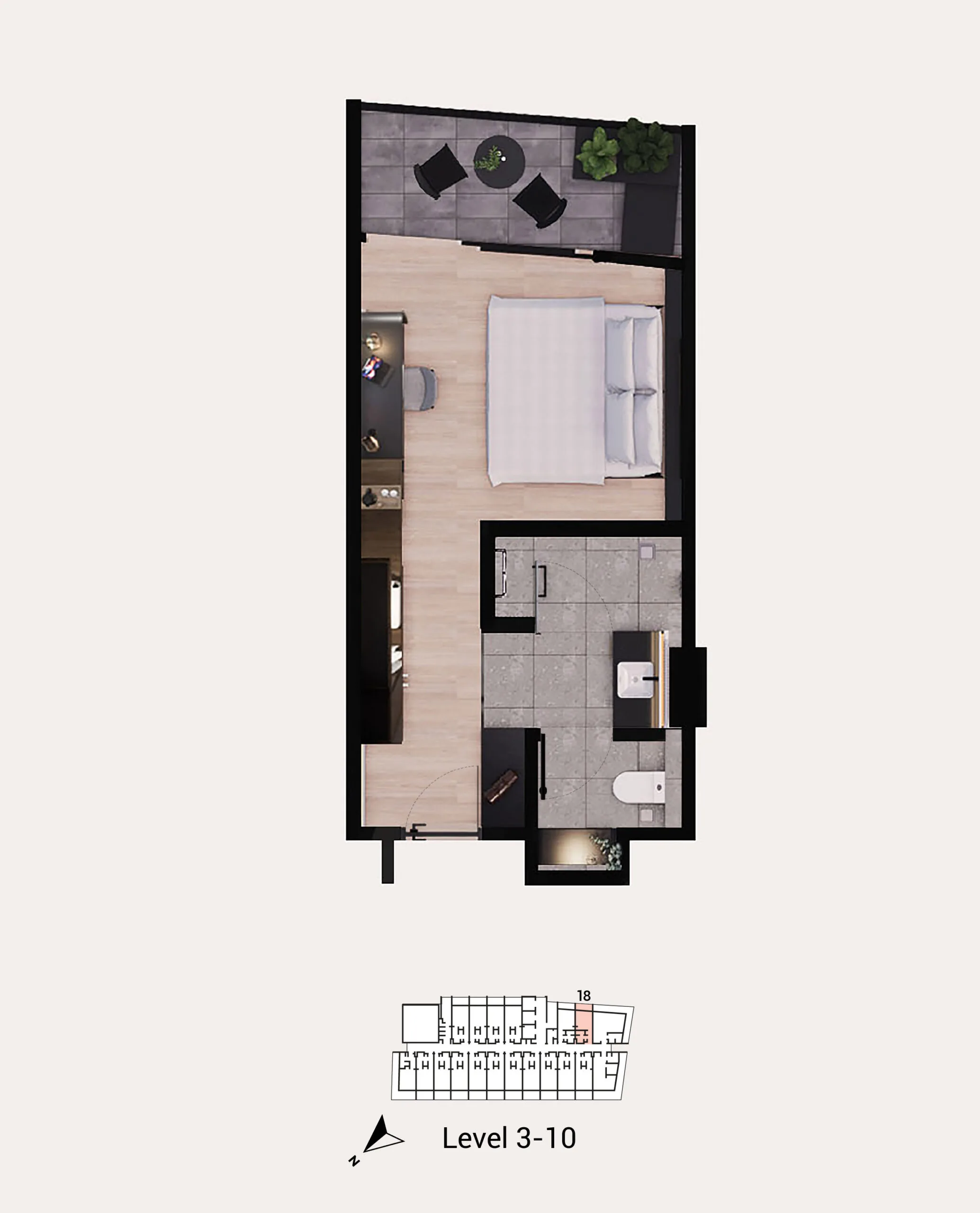 Type E unit plan 356 sq ft studio at Arus Nova, Jalan Tanjung Aru, Kota Kinabalu, Sabah