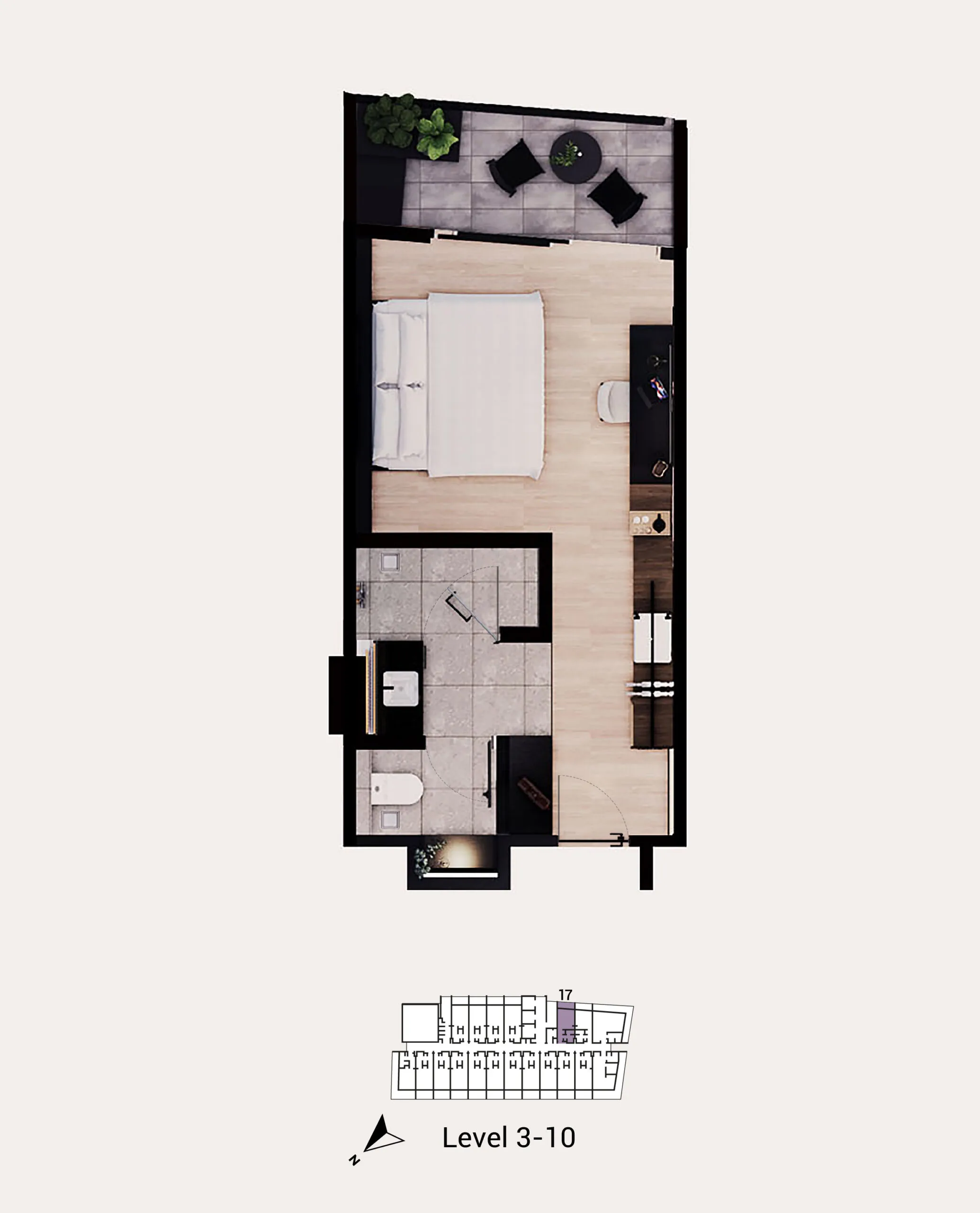 Type F unit plan 368 sq ft studio at Arus Nova, Jalan Tanjung Aru, Kota Kinabalu, Sabah