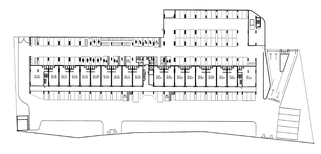 Aston Acacia ground-floor key plan showing shop units G-1 to G-19, public toilets, accessible bays and car parks, Bukit Mertajam