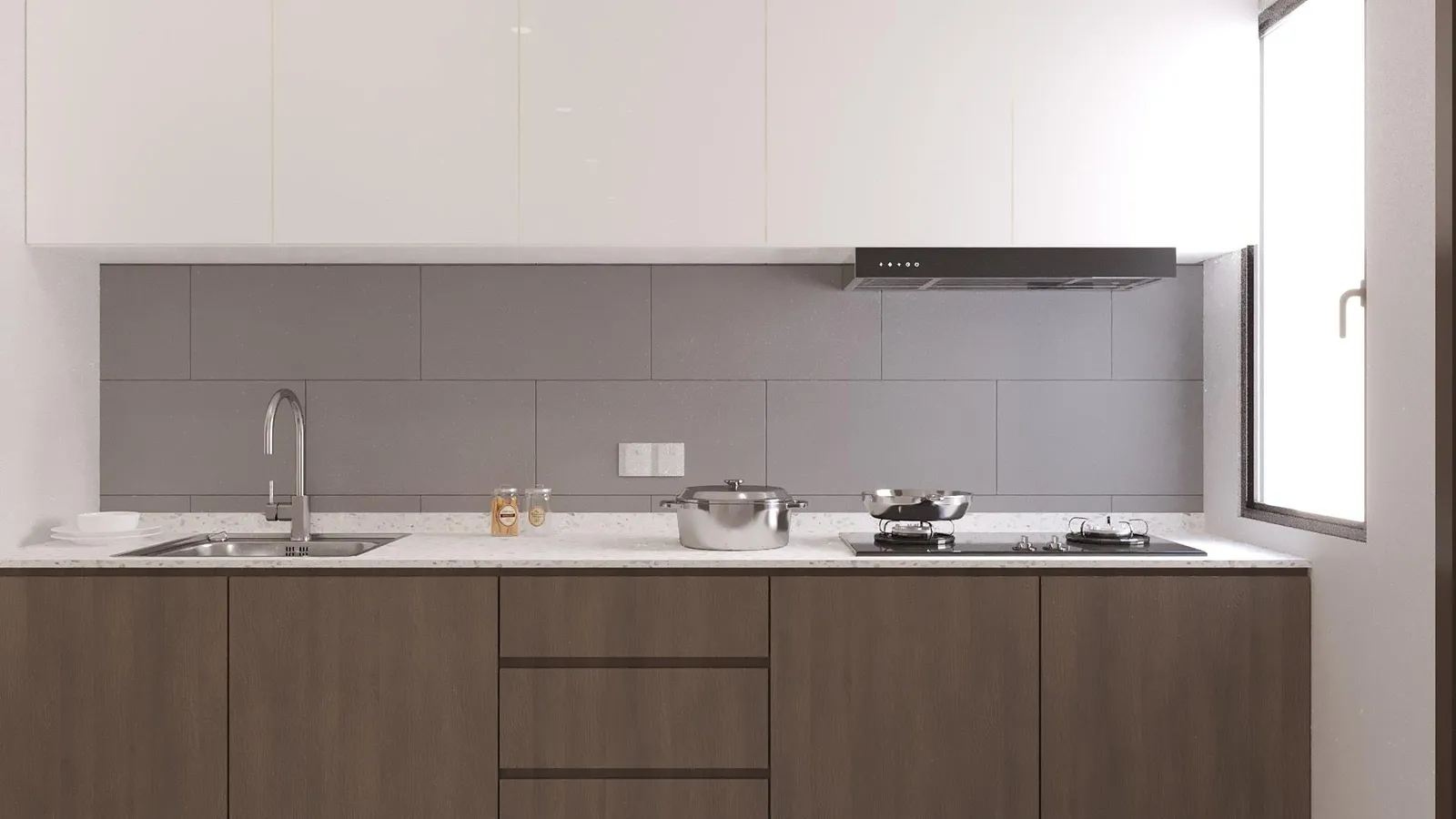 Aston Minka Residences kitchen interior design concept with quartz worktop, Bukit Mertajam — artist's impression