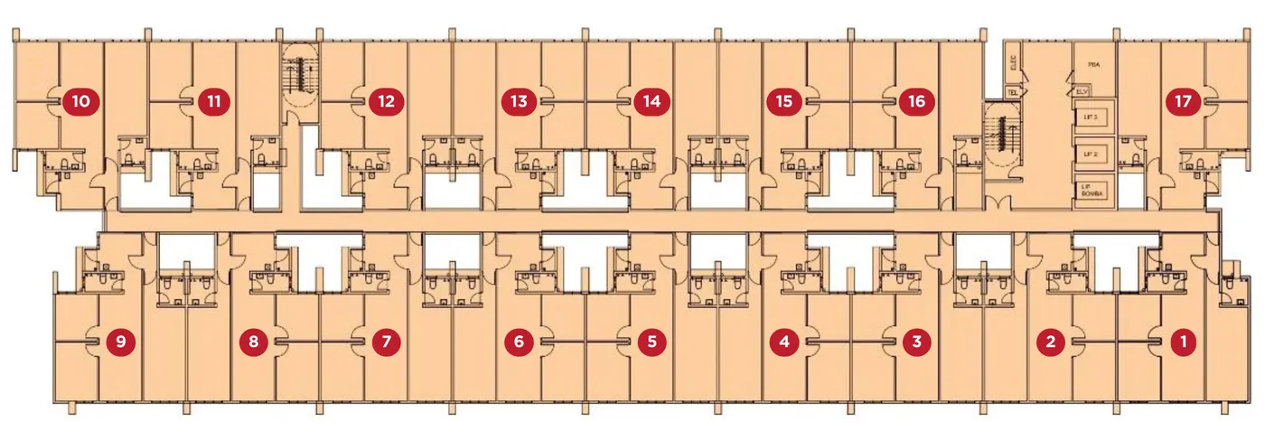 Aston Minka Residences Level 18 key plan — top residential floor, 17 units under the rooftop Sky Lawn, Bukit Mertajam