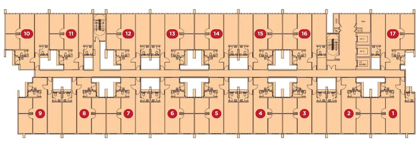 Aston Minka Residences Levels 6–17 key plan — 17 units per floor on one corridor, north and south facing, Bukit Mertajam