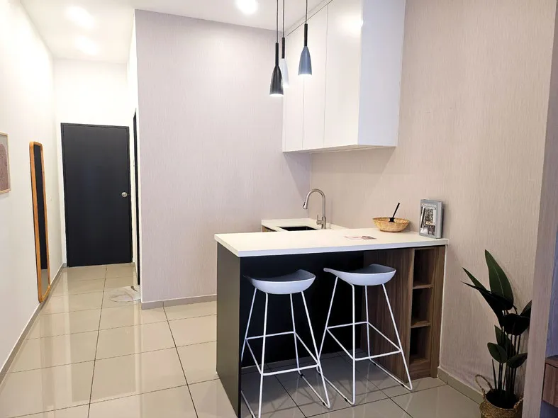Aston Minka Residences show unit dual-key studio pantry counter, actual photograph, Bukit Mertajam