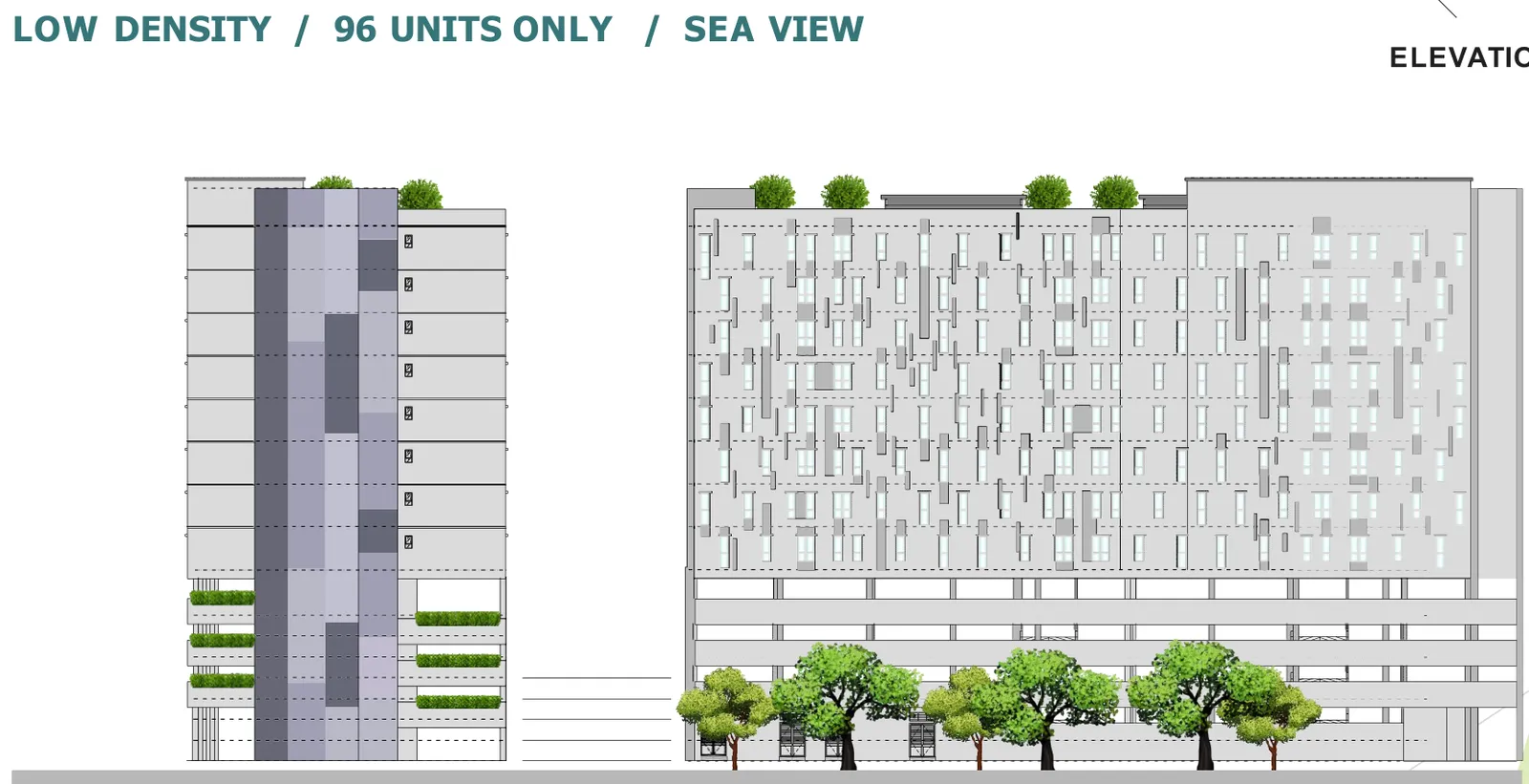Ayana Residence elevation showing the residential Levels 4–11 above the car park podium, Butterworth