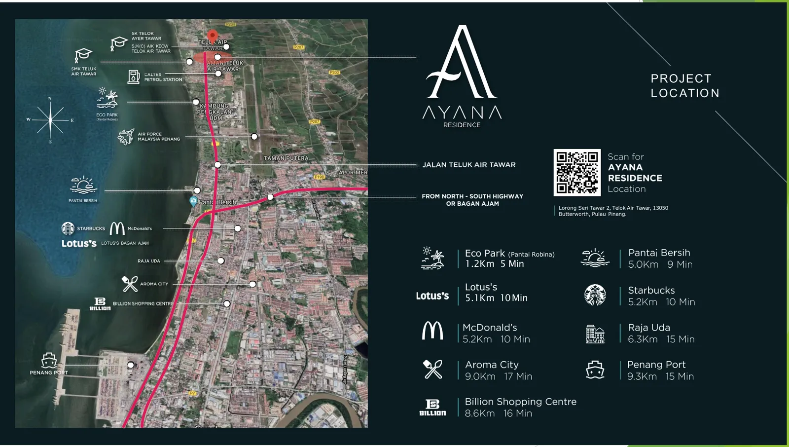Ayana Residence location map on Jalan Telok Air Tawar, north Butterworth, Seberang Perai Utara — developer's map