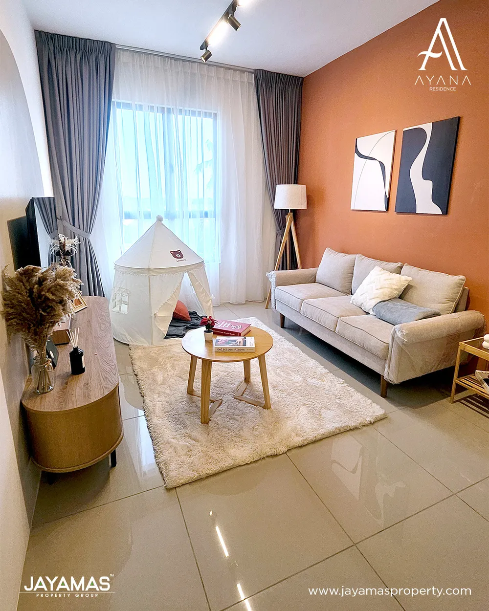 Ayana Residence show unit living room, 900 sq ft three-bedroom, Butterworth — actual photo April 2026