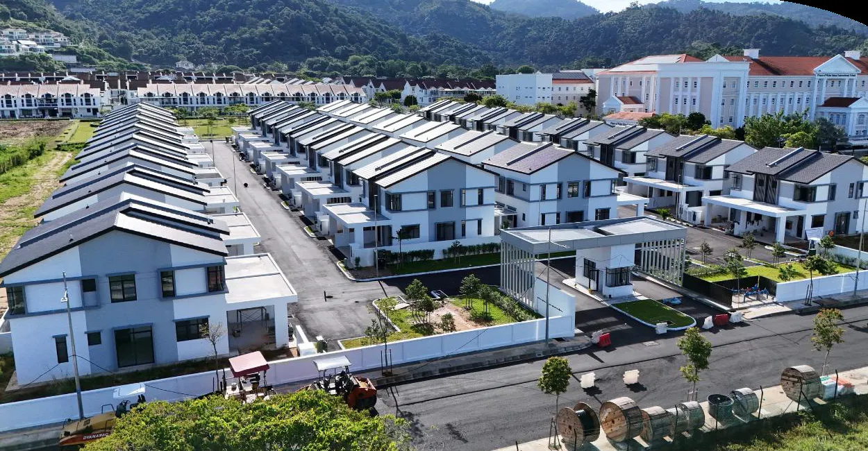 Begonia 2-storey semi-detached rows, actual aerial photo, Botanica.CT, Balik Pulau, Penang