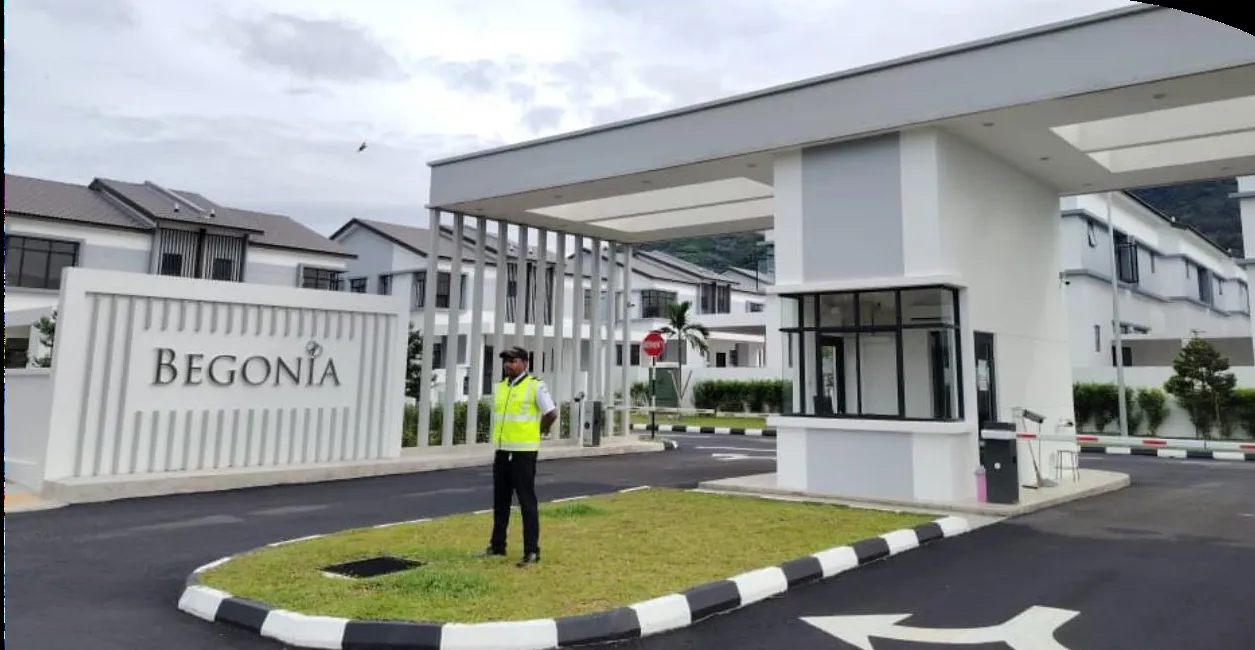 Begonia guardhouse and gated entrance, actual photo, Jalan Sungai Air Putih, Balik Pulau