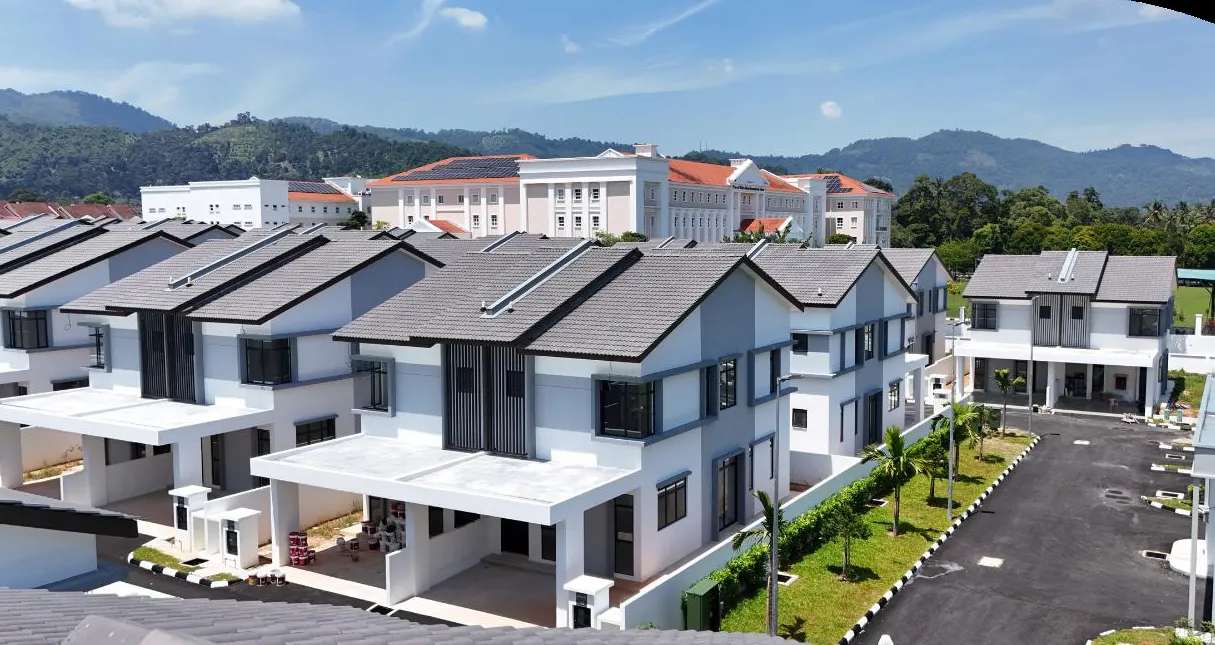 Begonia semi-detached houses with car porches, actual photo, Balik Pulau, Penang