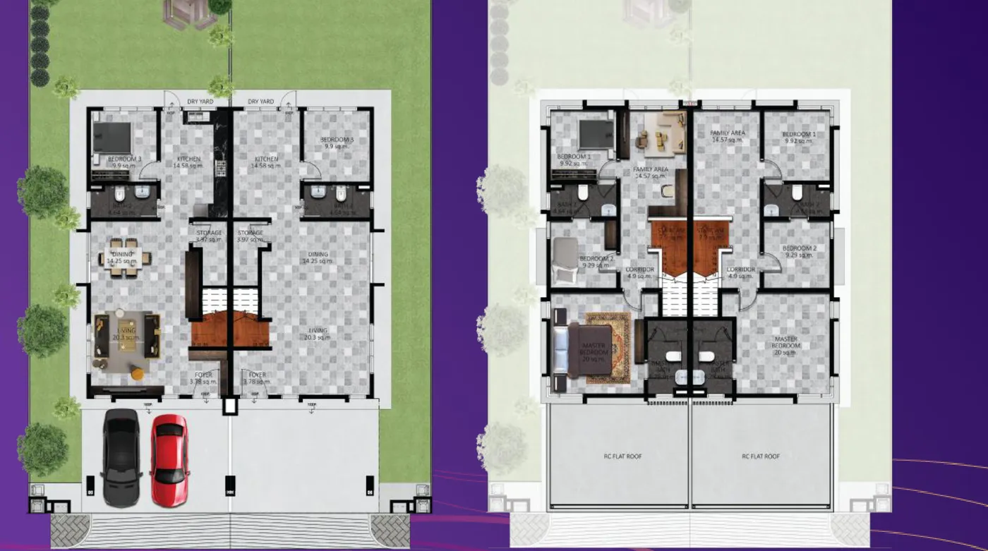 Begonia Type B Unique ground and first floor plans — 1,929 sq ft, 4 bedrooms, 3 bathrooms, Balik Pulau, Penang