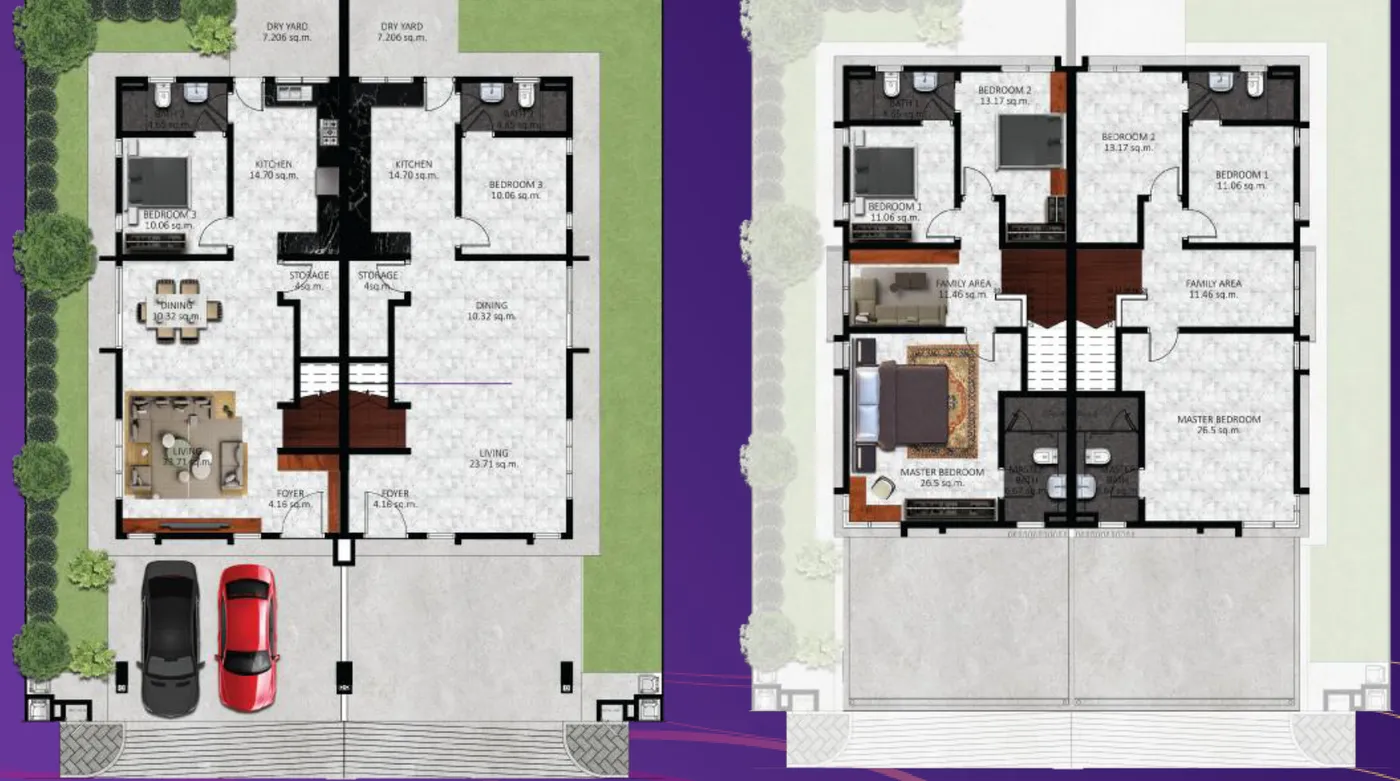 Begonia Type C Harmony ground and first floor plans — 2,001 sq ft, 4 bedrooms, 3 bathrooms, Balik Pulau, Penang