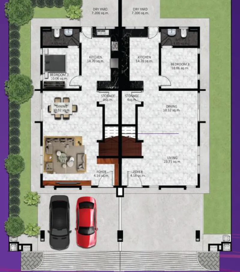 Begonia Type C Harmony ground floor plan, lots L17–L44, Balik Pulau