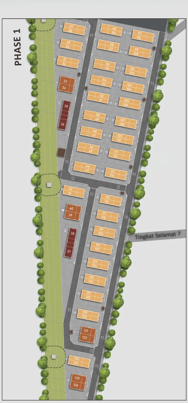 Bertam Signature Phase 1 lot layout plan with Type A, C and D semi-detached factory lots, Tasek Gelugor, Penang