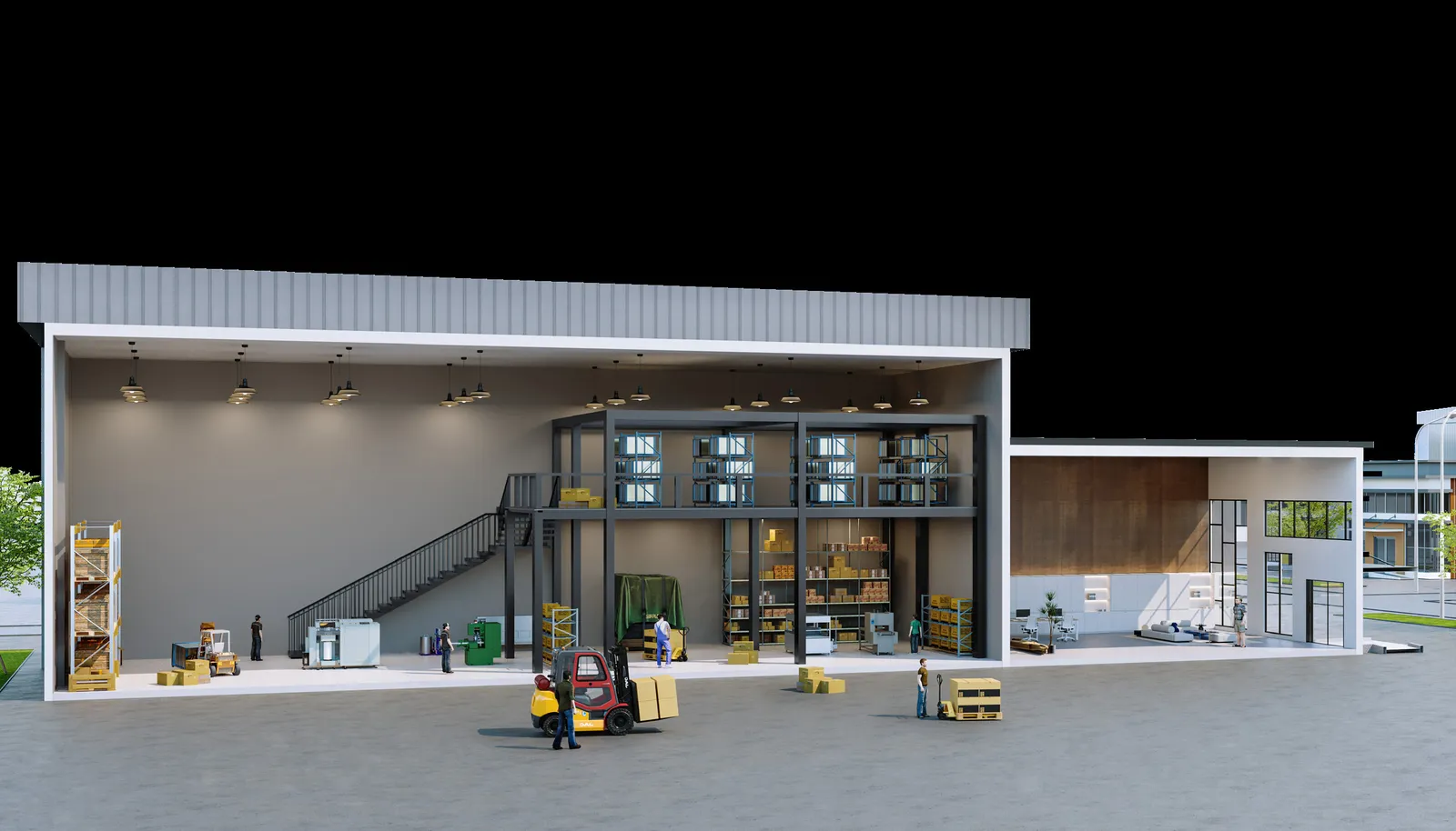 Bertam Signature proposed upgraded unit cutaway showing warehouse, mezzanine and office front, Tasek Gelugor — artist's impression