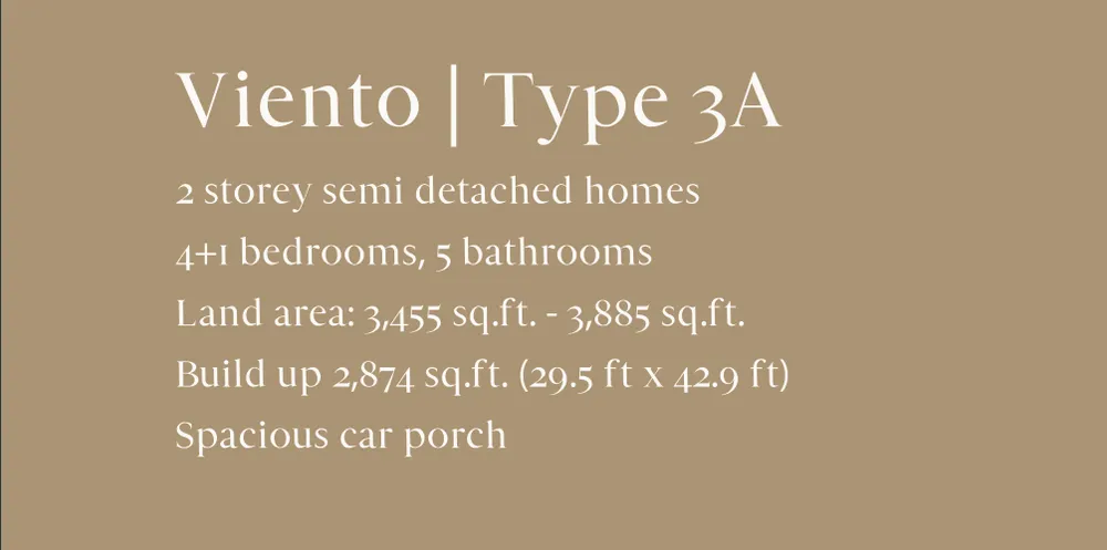 Casa Rica Viento 3A 型规格——4+1 房、5 卫、建筑面积 2,874 平方尺，槟城双溪亚拉