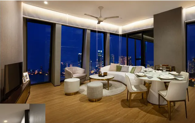 City of Dreams furnished unit living and dining room with sea view — actual unit, Penang