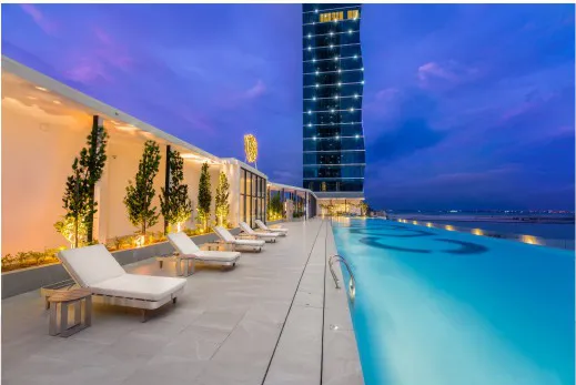 City of Dreams Olympic-length outdoor swimming pool on the Level 6 podium, Penang