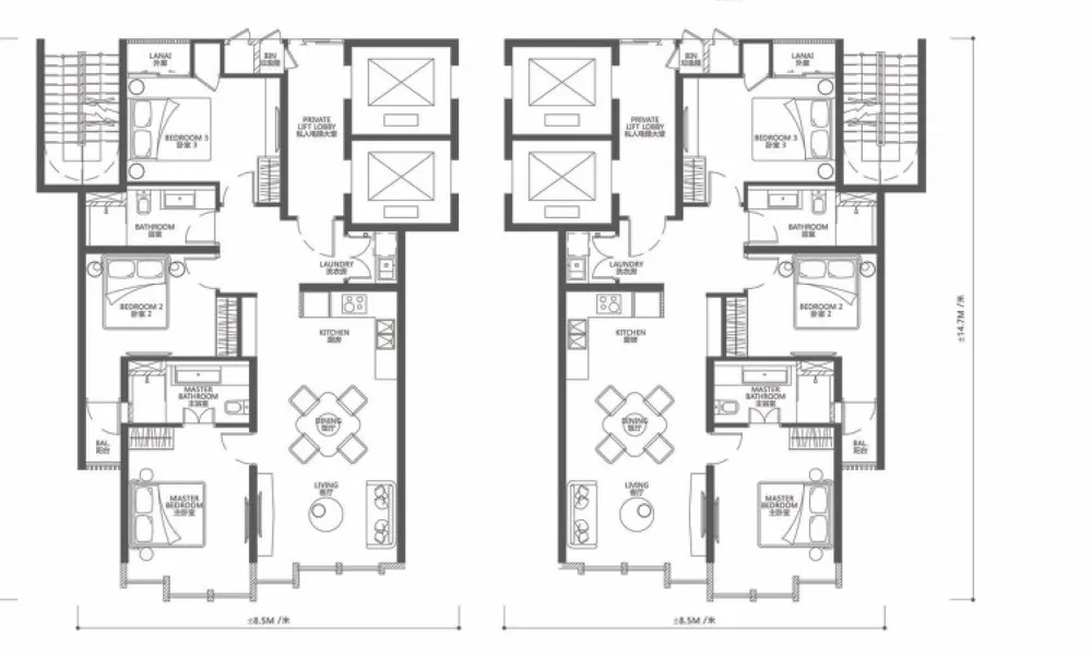 City of Dreams Type B floor plan — 1,141 sq ft, three bedrooms, two bathrooms, Tanjung Tokong, Penang
